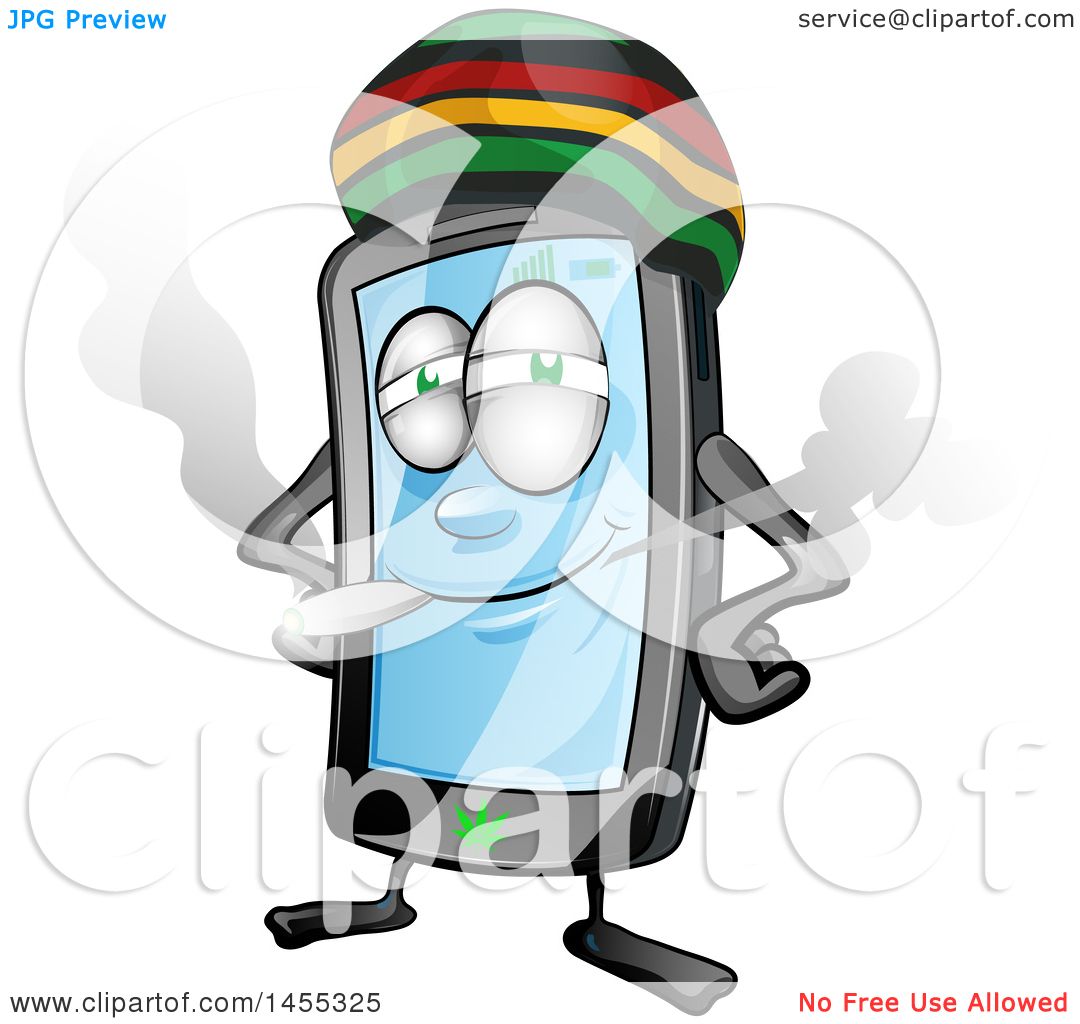 1080x1024 Clipart Of A Cartoon Jamaican Rasta Smart Phone Mascot Smoking
