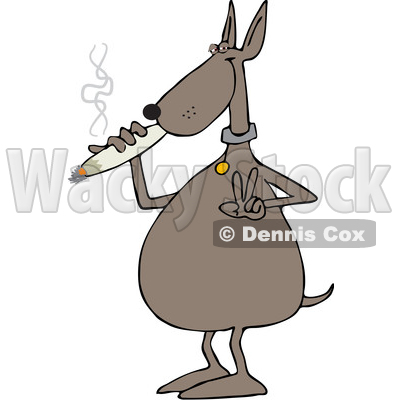 400x400 Clipart Of A Cartoon Stoned Dog Gesturing Peace And Smoking