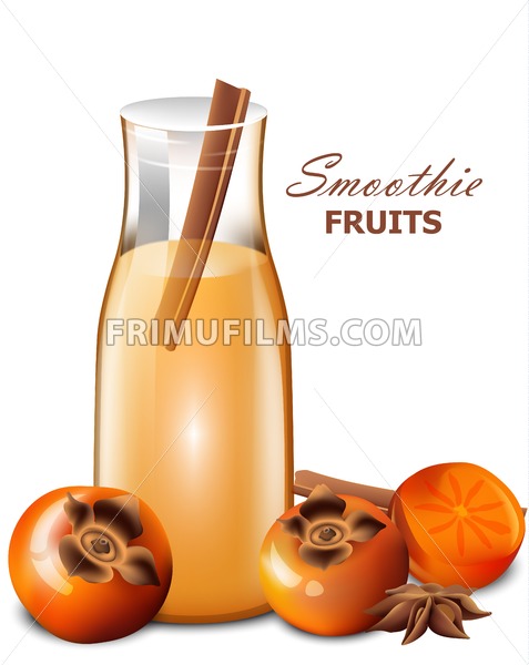 477x600 Persimmon Fruits Smoothie Vector Realistic Fresh Drink Styled