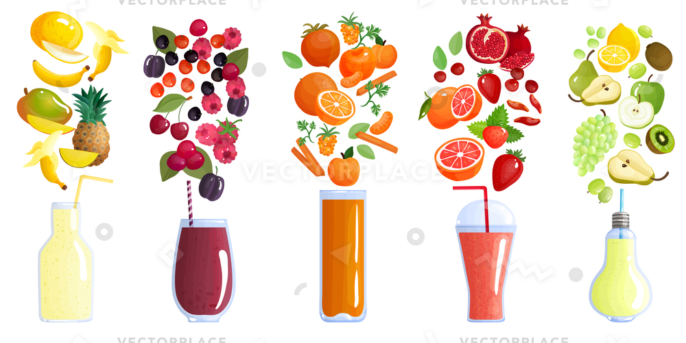 1000x500 Smoothie Colored Isolated Composition Five Icon Vector