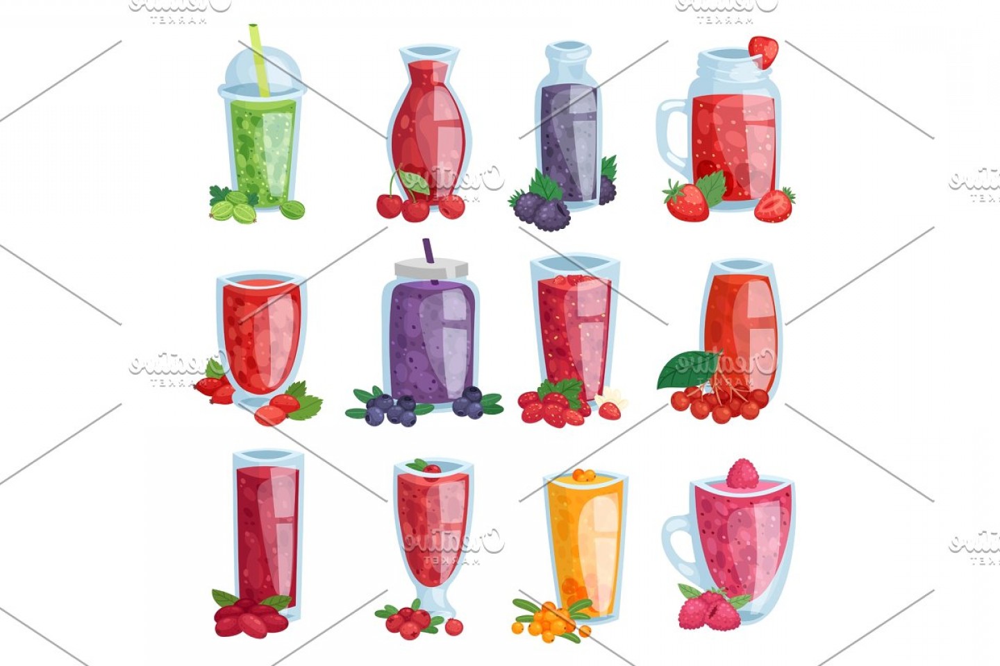 1440x960 Smoothie Vector Healthy Berry Drink In Glass Or Fresh Beverage Mix