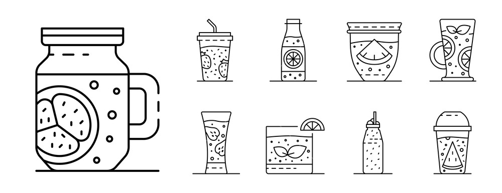 1000x385 Smoothie Icon Set Outline Set Of Smoothie Vector Icons For Web