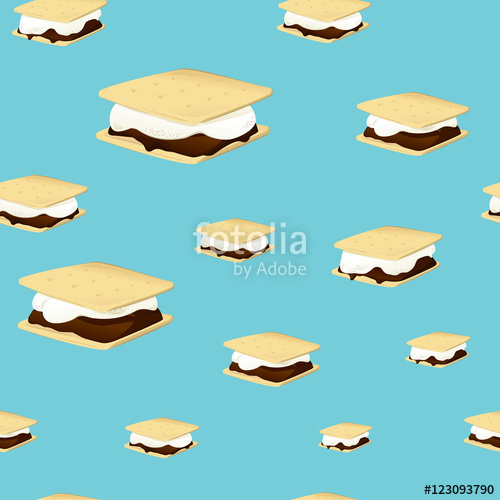 500x500 Vector Illustration Of A Seamless Pattern With Smores On Blue