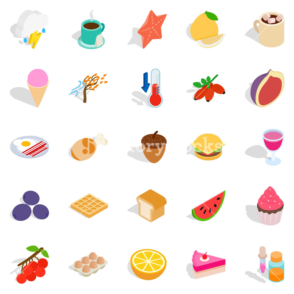 1000x1000 Fruit Snack Icons Set Isometric Set Of Fruit Snack Vector