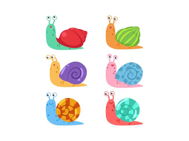 653x490 Cute Cartoon Snail Vector Set With Different Shells On White