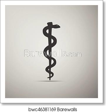 362x382 Rod Of Asclepius Snake Coiled Up Silhouette, Art Print Barewalls