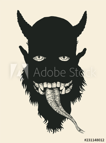 371x500 Devil Comic Character Eyes, Teeth, Snake Tongue On A Dark