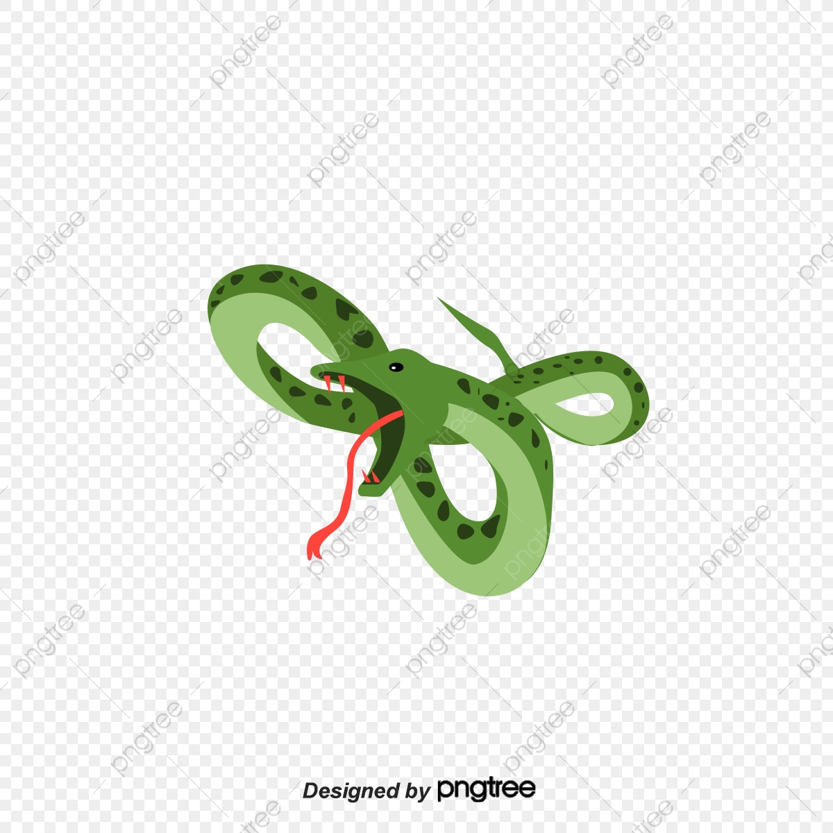 1200x1200 Green Spotted Snake With Open Mouth And Tongue, Animal, Cartoon