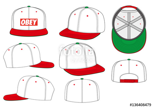500x354 Obey Snapback Fashion Flat Technical Drawing Template Stock Image