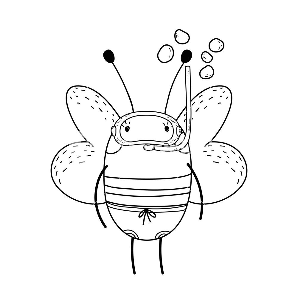 1000x1000 Cute Little Bee With Snorkel Vector Illustration Design Royalty