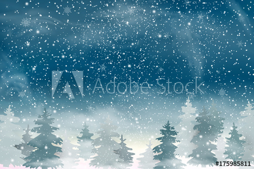 500x334 Christmas Landscape With Falling Christmas Snow, Coniferous Forest