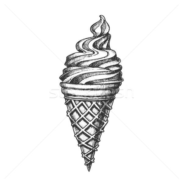 600x600 Ice Cream In Waffle Cornet Snow Cone Ink Vector Vector