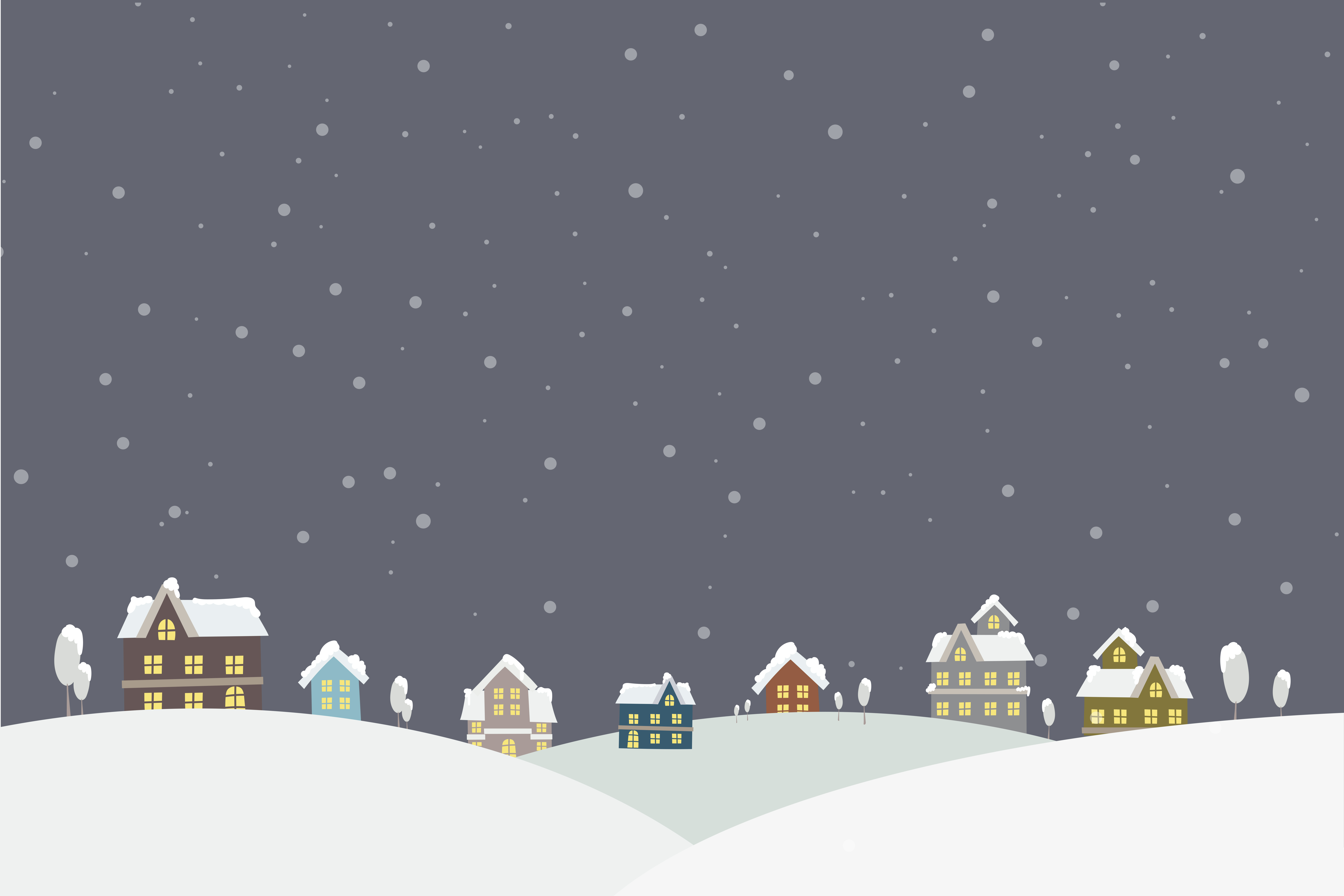 7250x4833 The Town In The Snow Falling Place Vector Illustration