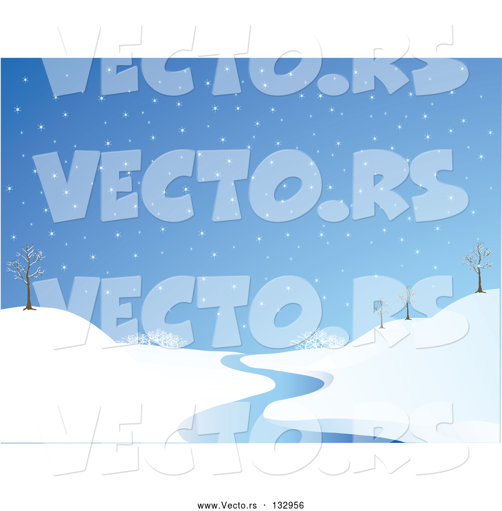 1024x1044 Vector Of Wintry Snowflakes Falling On A Landscape With Bare Trees