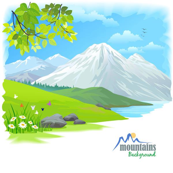 600x599 Painted Snow Mountain Landscape Vector
