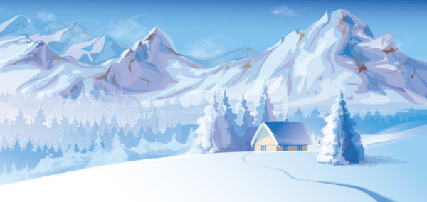 600x284 Snow Mountain Scenery Free Vector Download