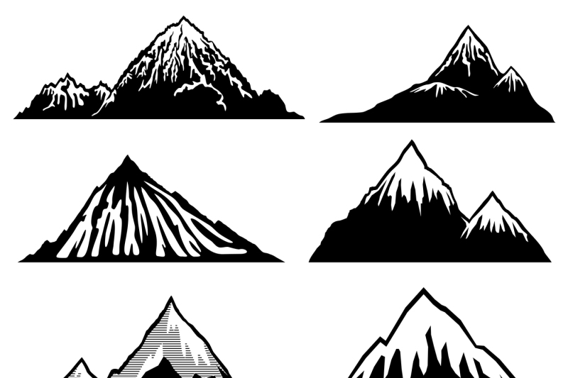 800x533 Highlands, Mountains Vector Silhouettes With Snow Capped Peaks