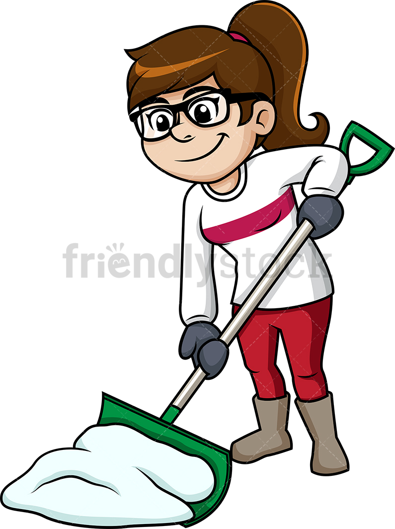 795x1064 Woman Shoveling Snow Cartoon Clipart Vector