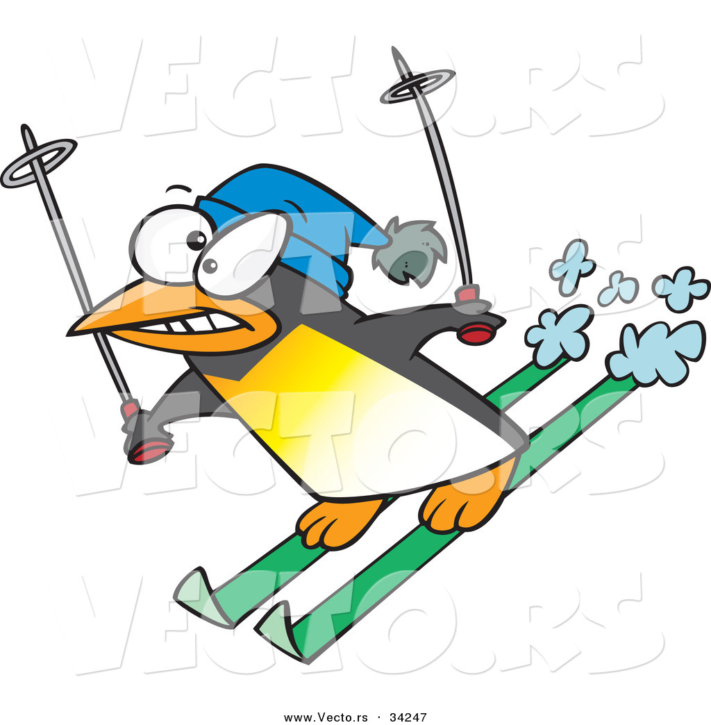1024x1044 Vector Of A Nervous Cartoon Penguin Snow Skiing