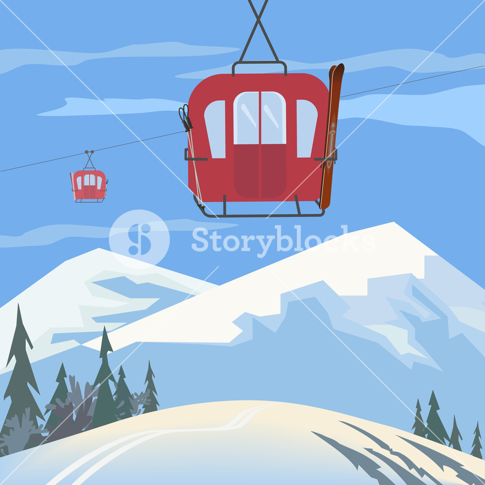 1000x1000 Mountain Cabel Car Retro Ski Cabelway Icon Mountain Snow Ski