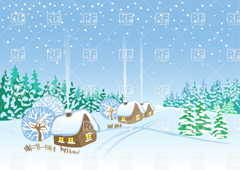 Winter Village Landscape Huts And Forest Covered With Snow Vector 800x566 Winter Village Landscape Huts And Forest Covered With Snow Vector