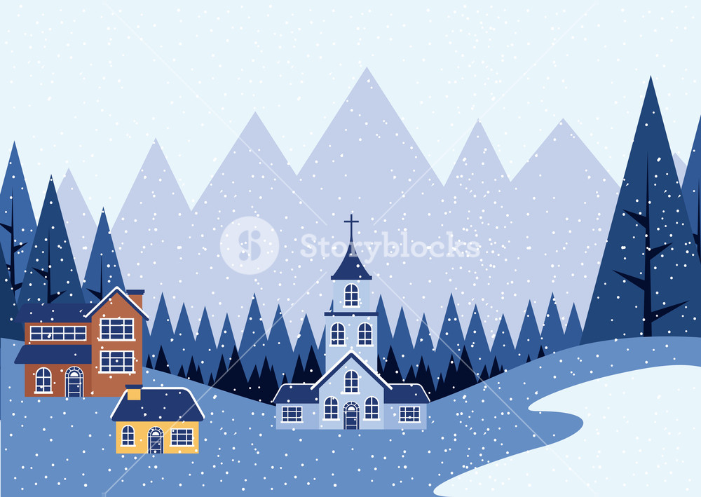 Winter Vacations Alps Church Houses Snow Vector Illustration 1000x709 Winter Vacations Alps Church Houses Snow Vector Illustration
