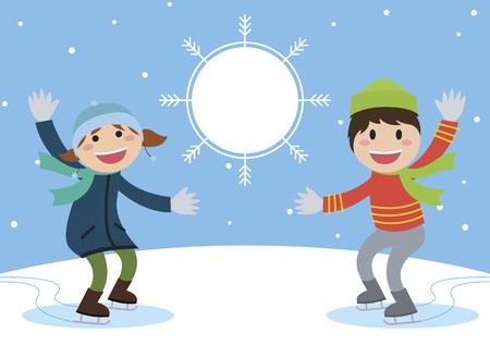 450x318 Enjoy Ice Skating Boy And Girl Insert Text On Snowball Vector