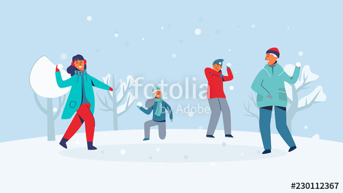 500x281 Winter Characters Playing Snowballs Joyfull People Having Fun