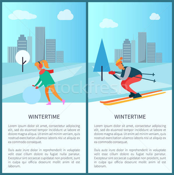 597x600 Wintertime Woman And Snowball Vector Illustration Vector