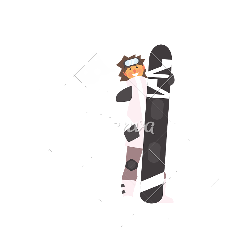 800x800 Boy Wearing Goggles Holding Snowboard Vector Illustration