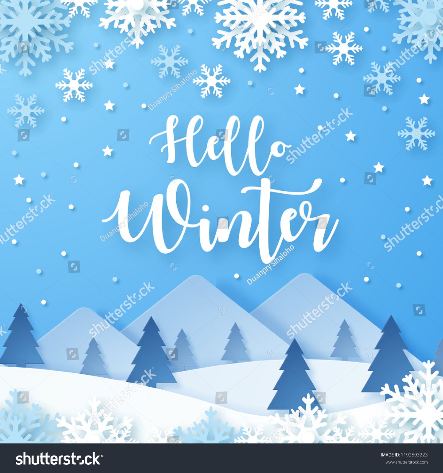 1500x1600 Hello Winter Design Background Origami Snowfall Vector