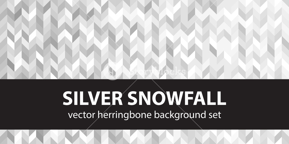 1000x500 Herringbone Pattern Set Silver Snowfall Vector Seamless Parquet