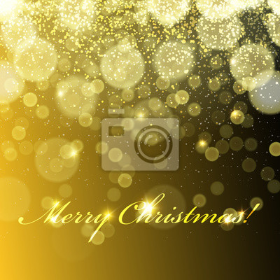 400x400 Merry Christmas! Golden Lights Background And Snowfall Vector