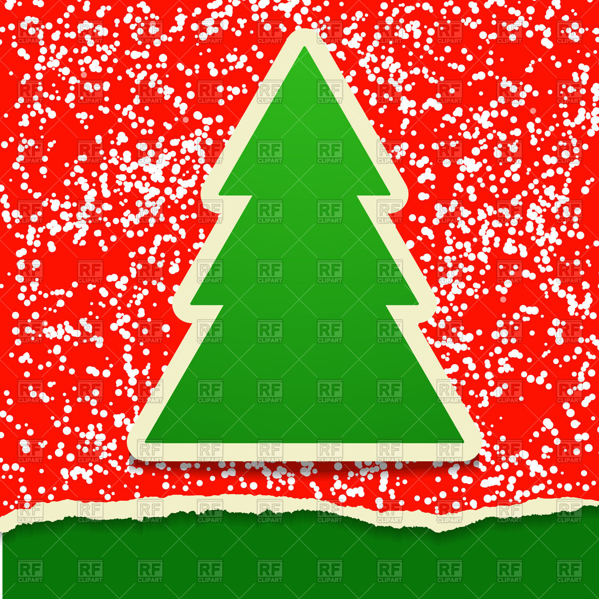 1200x1200 Red Greeting Card With Christmas Tree Under Snowfall Vector Image