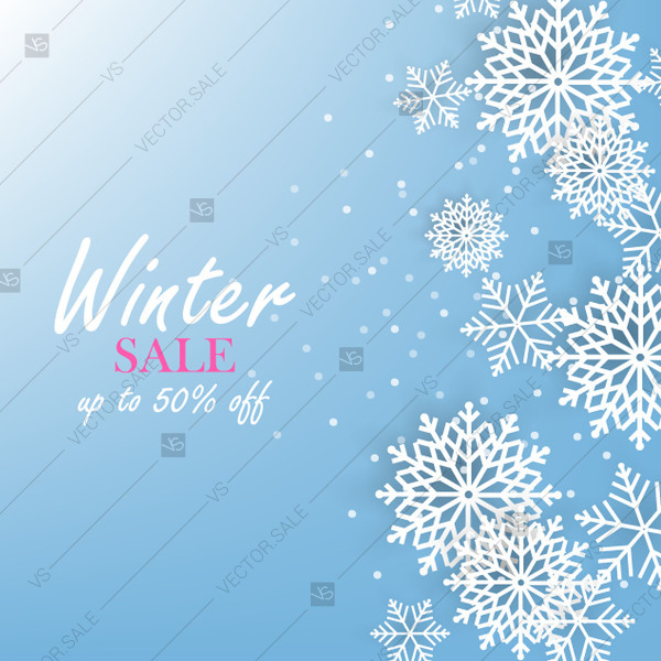 600x600 Winter Sale Banner Vector White Snowflake Background Baby Shower