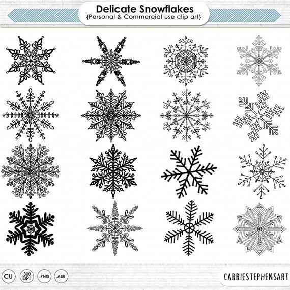 570x570 Frozen Snowflake Clipart, Winter Clip Art, Intricate Snowflakes