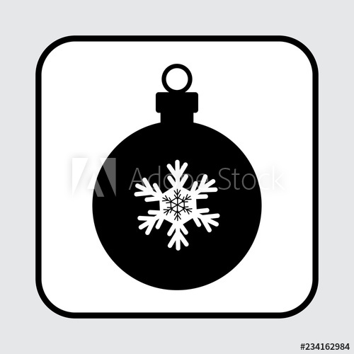 500x500 Christmas Ball Icon With Snowflake, Black And White Silhouette