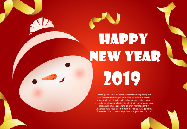 Happy New Year Red Banner Design With Snowman Face And Sample Text 626x431 Happy New Year Red Banner Design With Snowman Face And Sample Text