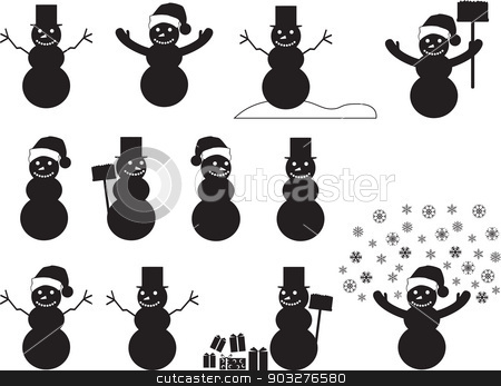 450x347 Snowman Silhouettes Stock Vector
