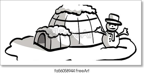 561x284 Free Art Print Of Igloo With Snowman Vector Illustration Sketch