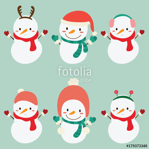 500x500 Set Of Cute Snowman Vector Illustration Stock Image And Royalty