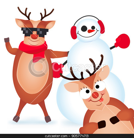 450x464 Cute And Funny Christmas Card Character Deer And Snowman Vector