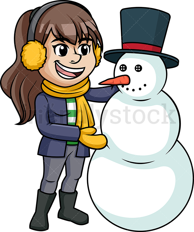 668x798 Woman Building A Snowman Cartoon Clipart Vector