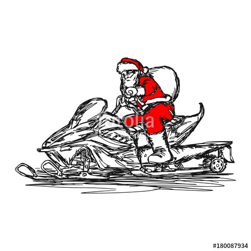 500x500 Santa Claus Driving Snowmobile Vector Illustration Sketch Hand