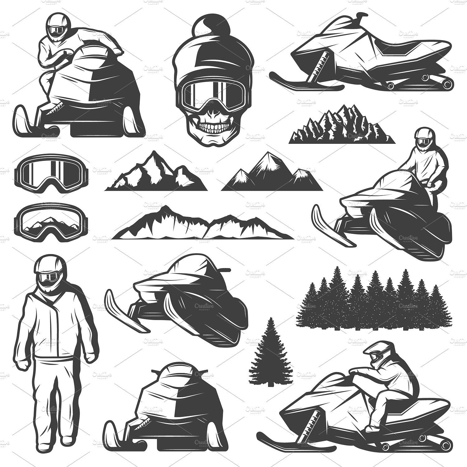 1500x1500 Vintage Winter Sport Elements Set