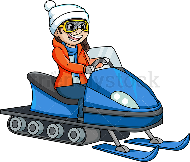 798x679 Woman Riding A Snowmobile Cartoon Clipart Vector
