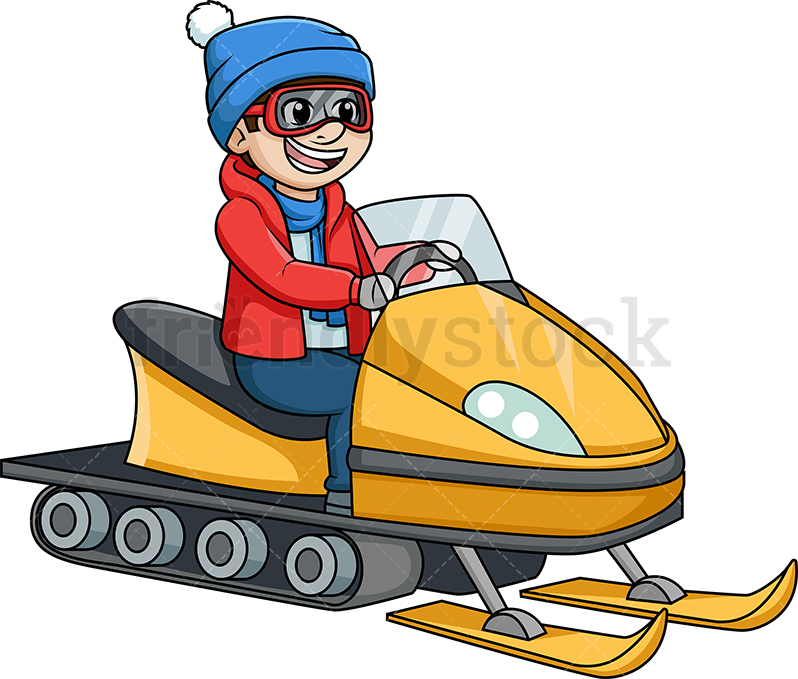 798x679 Man Riding A Snowmobile Cartoon Clipart Vector