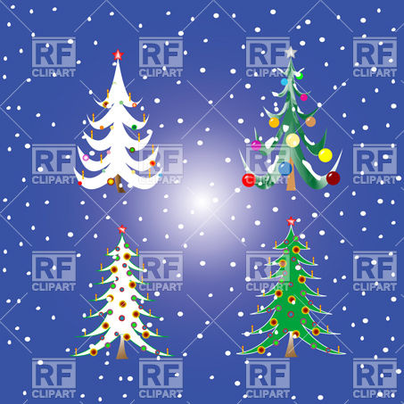453x453 Four Christmas Trees And Snowy Background Vector Image Of Holiday