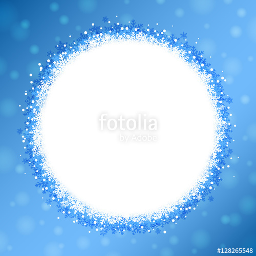 500x500 White Round Winter Banner With Snowflakes On Snowy Blue Sky