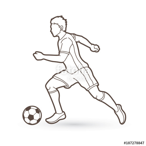 Soccer Player Running With Soccer Ball Action Outline Graphic 500x500 Soccer Player Running With Soccer Ball Action Outline Graphic